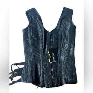 CORSET Story Black Brocade Lace Back Corset Size 28 NWT